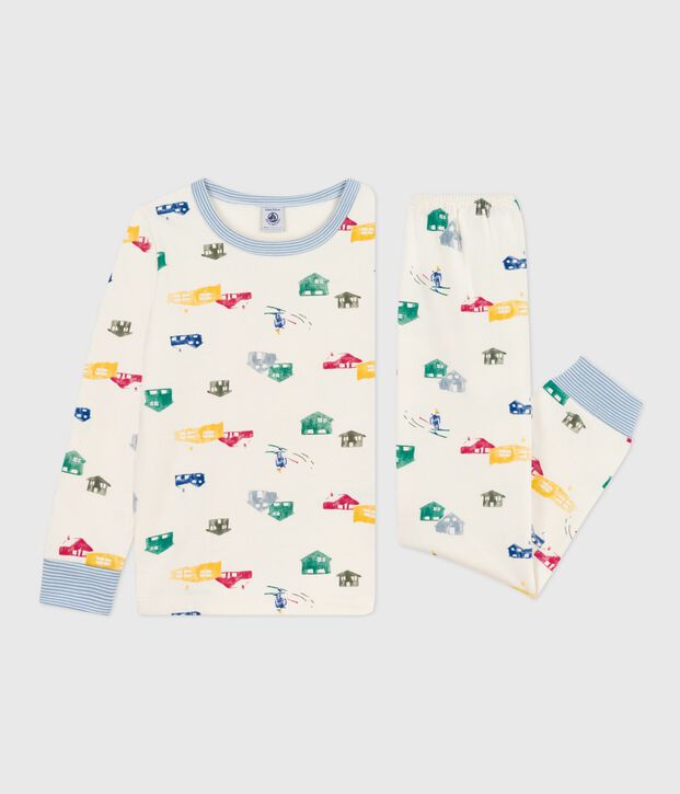 Children's pyjamas in chalet-print fleece Ecru/multicolor