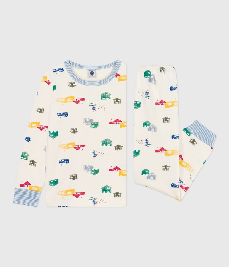 Children's pyjamas in chalet-print fleece Ecru/multicolor