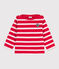 Babies' Thick Stripy Jersey Breton Top PEPS red/MARSHMALLOW white