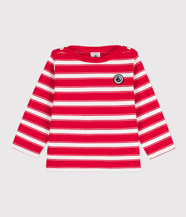 Babies' Thick Stripy Jersey Breton Top red/white