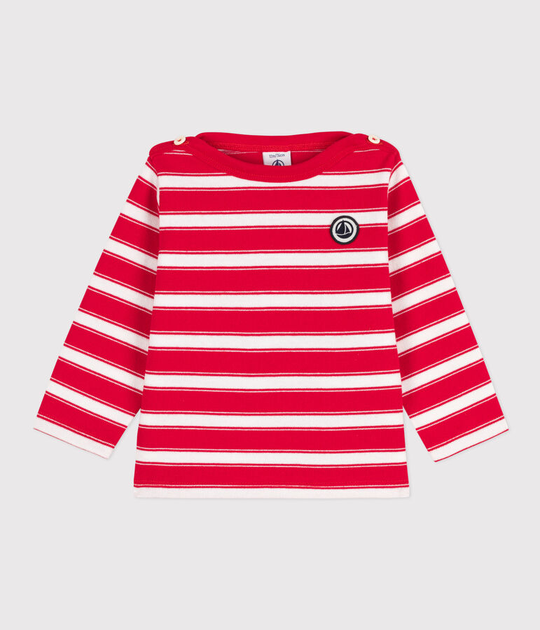 Babies' Thick Stripy Jersey Breton Top red/white