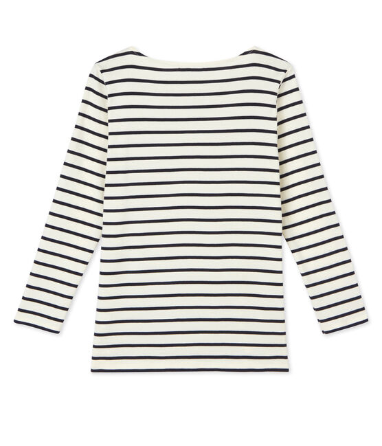 T-shirt femme manches longues en côte originale COQUILLE beige/SMOKING blue