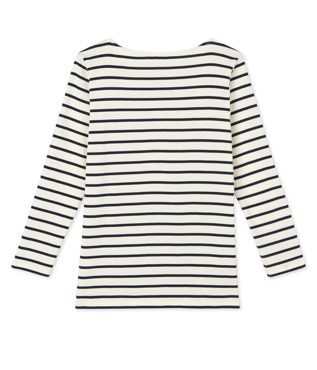 T-shirt femme manches longues en c&ocirc;te originale white/blue