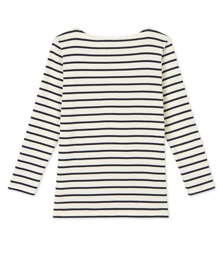 T-shirt femme manches longues en c&ocirc;te originale white/blue