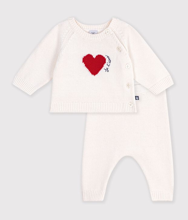Jacquard heart-patterned knitted outfit for babies red/red