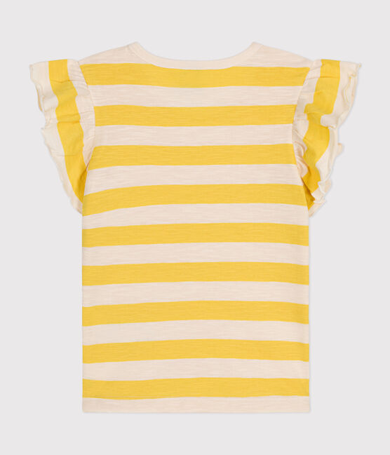 Girls' Stripy Slub Jersey T-shirt NECTAR yellow/AVALANCHE