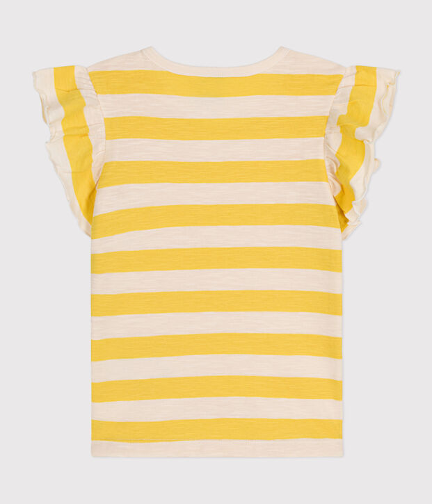 Girls' Stripy Slub Jersey T-shirt yellow/ecru