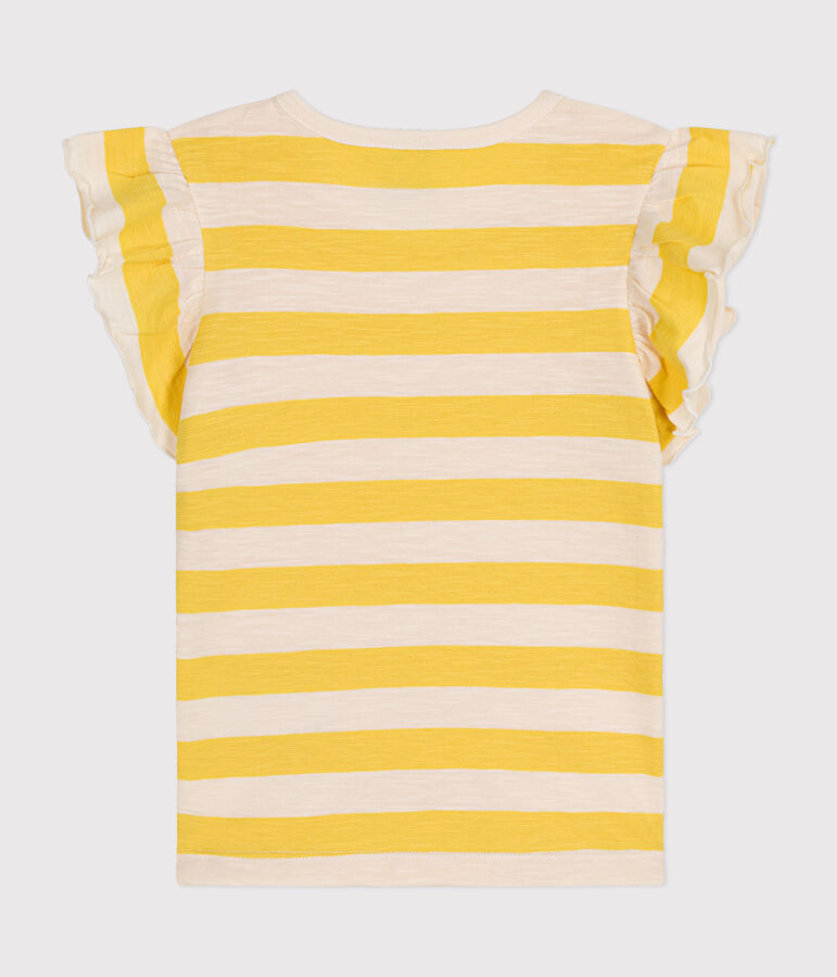 Girls' Stripy Slub Jersey T-shirt yellow/ecru
