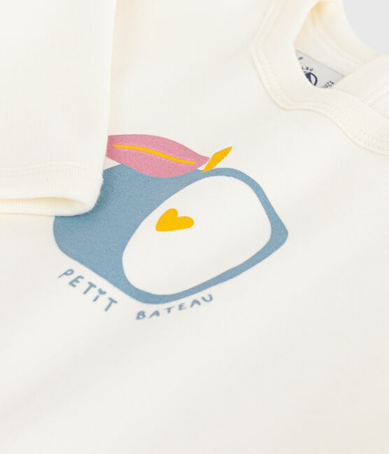 Babies' soft, warm apple-patterned cotton sweatshirt MILK Ecru