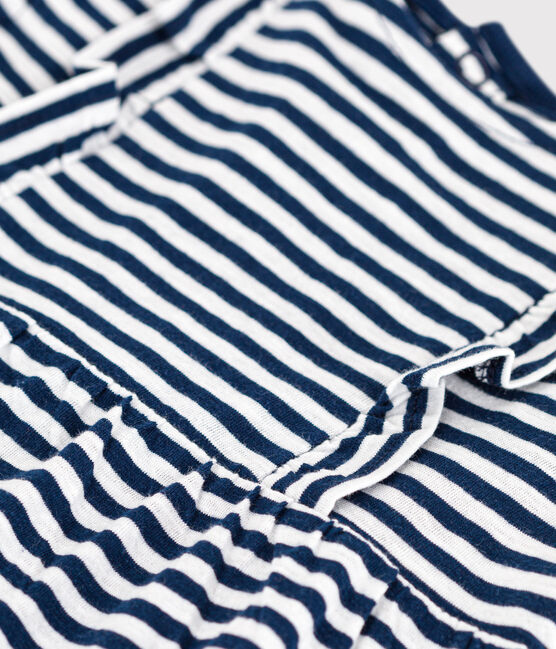 Babies' Striped Short-Sleeved Slub Jersey Dress MEDIEVAL blue/MARSHMALLOW white
