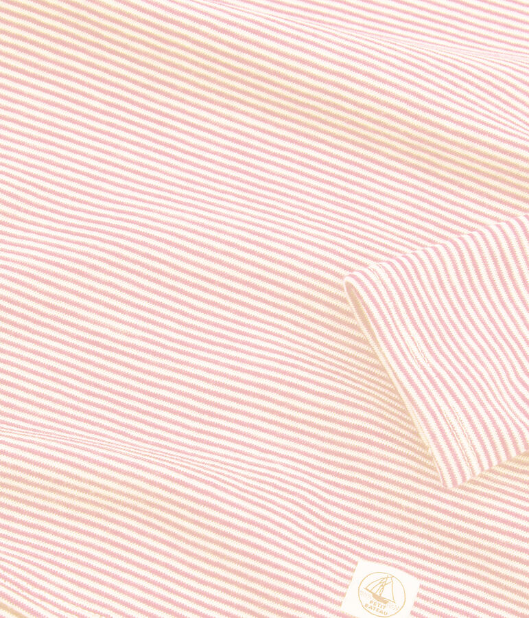 Girls' Pinstriped Long-Sleeved Wool and Cotton T-Shirt CHARME pink/MARSHMALLOW white