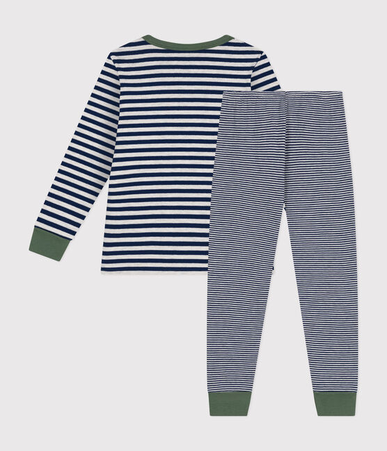 Children's Stripy Cotton Pyjamas MEDIEVAL blue/MONTELIMAR