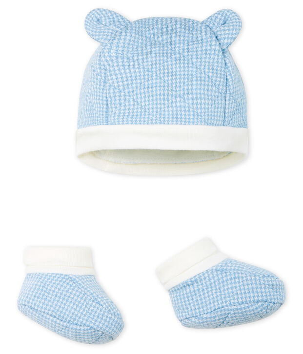 Baby Boys' Bonnet and Bootees Set in Quilted Tube Knit multicolor