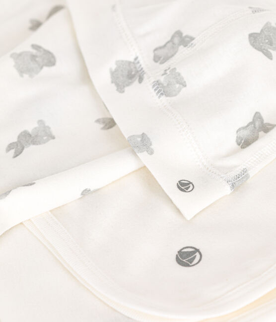 Babies' Cotton Clothing - 3-Pack MARSHMALLOW white/GRIS grey