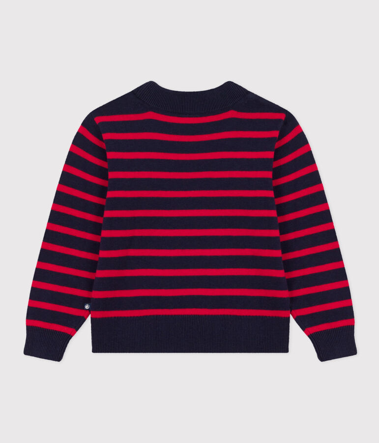 Unisex children's wool and cotton Breton jumper blue/red