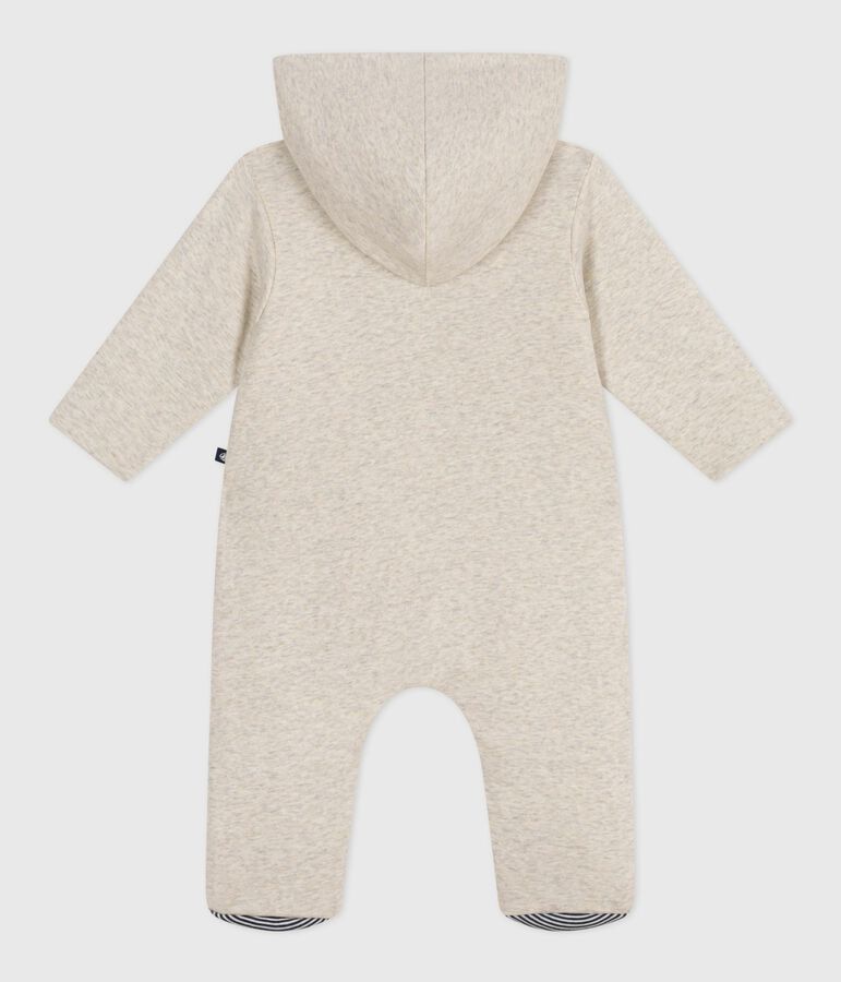 Babies' plain padded jumpsuit with a hood and feet beige