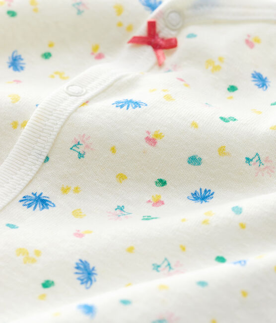 Babies' Cotton and Linen Blend Playsuit with Little Flowers MARSHMALLOW white/MULTICO white