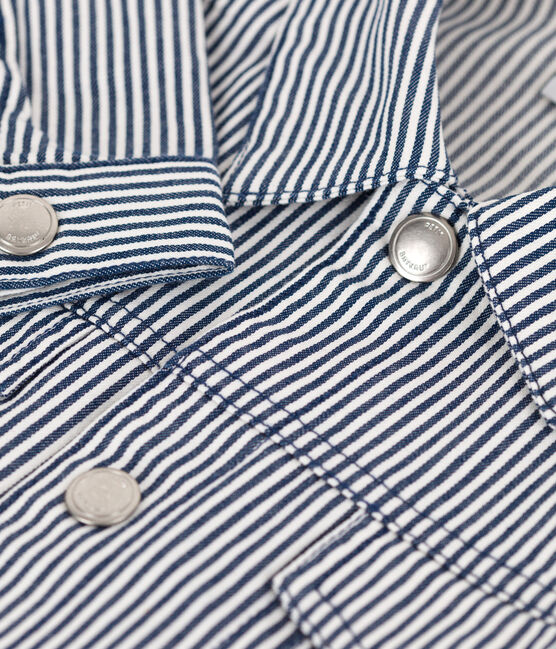 Girls' Stripy Cotton Jacket MEDIEVAL blue/MARSHMALLOW white
