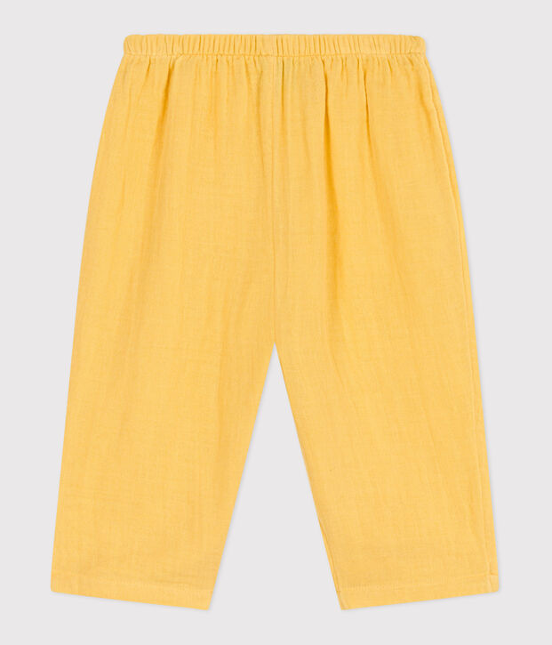 Babies' plain cotton gauze trousers yellow