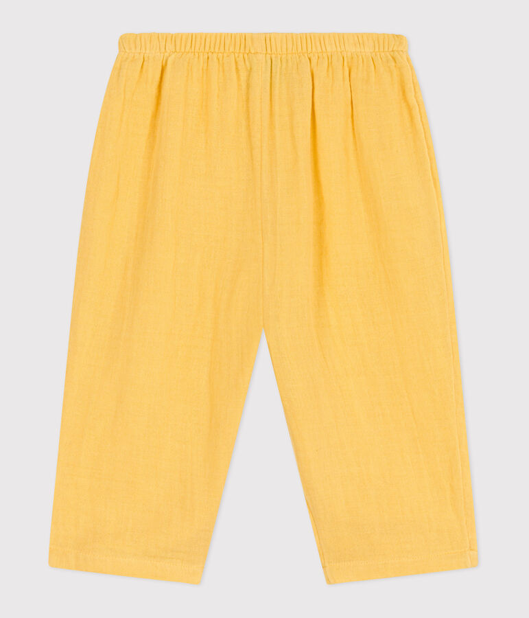 Babies' plain cotton gauze trousers yellow