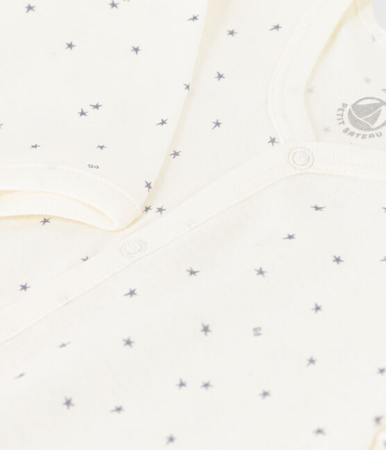 Babies' Starry Footless Cotton Pyjamas MARSHMALLOW white/MISTIGRI white
