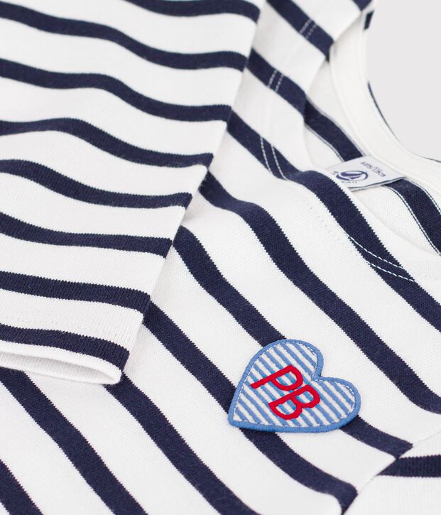 Children's long-sleeved stripy cotton dress white/blue