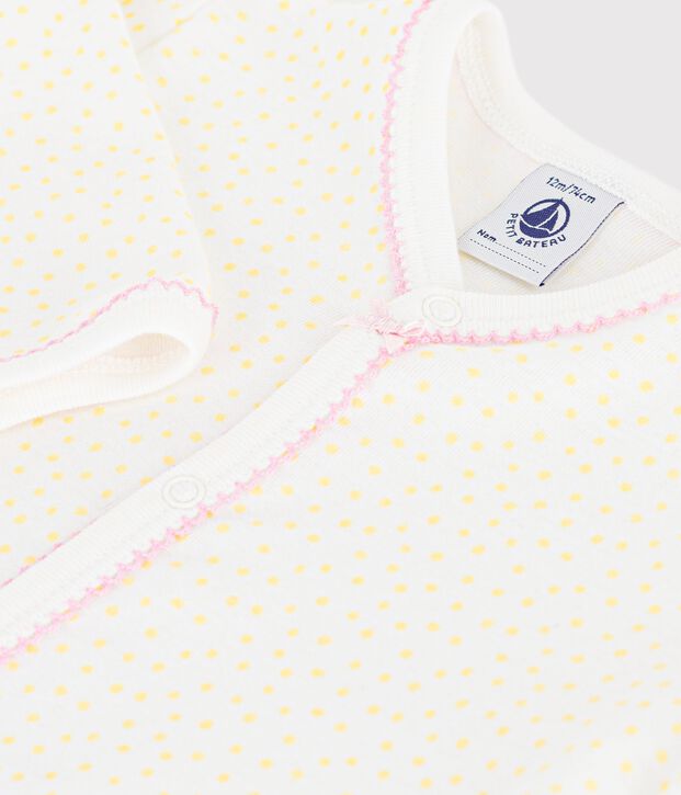 Babies' footless cotton pyjama suit printed with little spots yellow/yellow