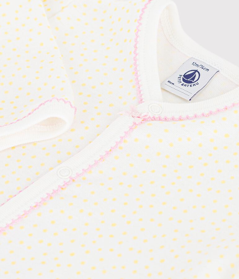 Babies' footless cotton pyjama suit printed with little spots yellow/yellow