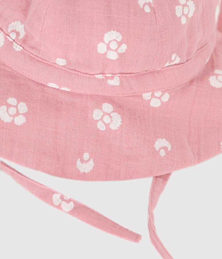Baby girl's capeline in cotton gauze with pink flowers pink/white