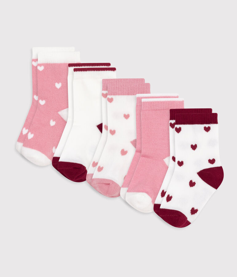 Babies' heart-print cotton socks - 5-Pack multicolor