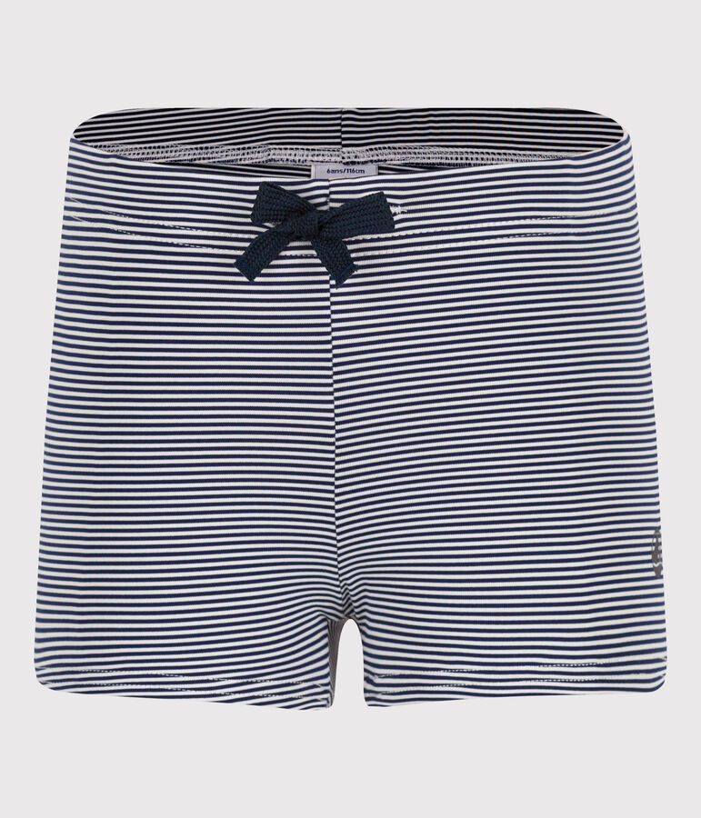 Boys' Stripy Swimming Trunks MEDIEVAL blue/MARSHMALLOW white