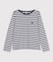 Women's long-sleeved cotton Breton top MARSHMALLOW white/SMOKING blue