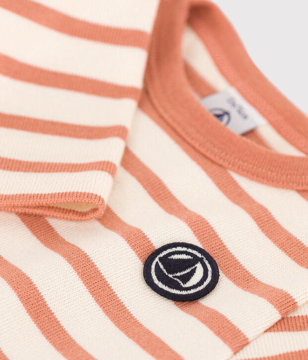 Babies' Thick Jersey Breton Top Ecru/pink