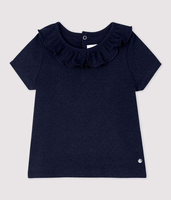 Baby Girls' Short-Sleeved Cotton Openwork Blouse SMOKING blue
