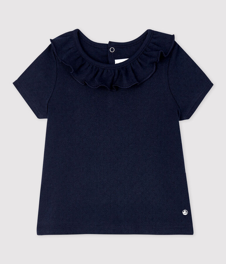 Baby Girls' Short-Sleeved Cotton Openwork Blouse blue