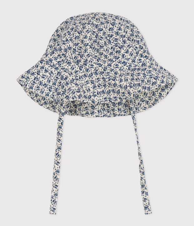 Babies' Blue Floral Cotton Gauze Sun Hat Ecru/blue