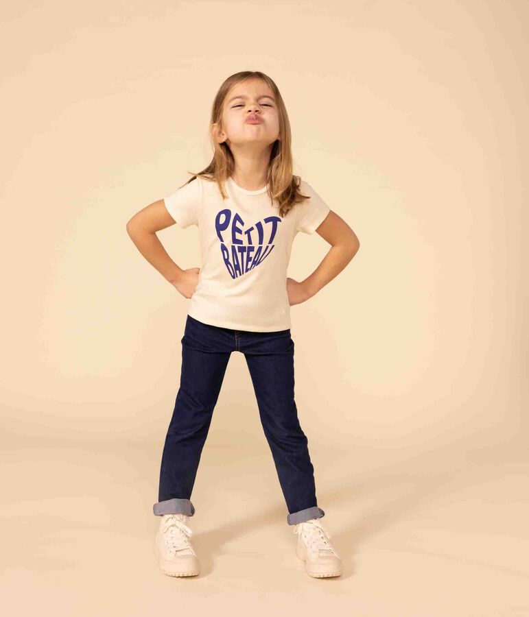 Girls' short-sleeved cotton T-shirt Ecru