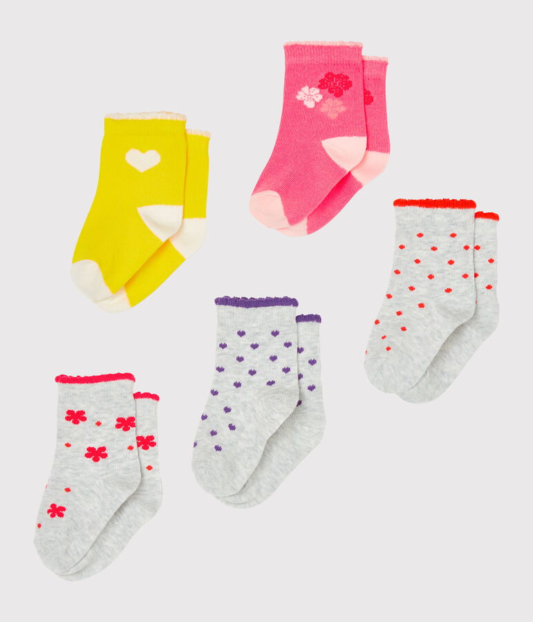 Set of 5 pairs of socks for baby girls multicolor
