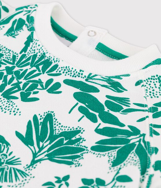 Babies' Plant Print Fleece Sweatshirt MARSHMALLOW white/GAZON green