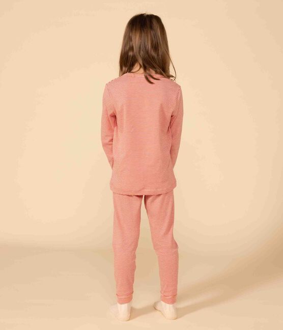 Children's Unisex Striped Cotton Pyjamas OURSIN orange/MARSHMALLOW white