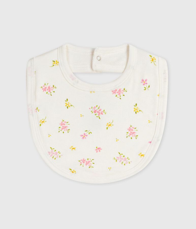 Newborn babies' printed cotton bib MARSHMALLOW white/MULTICO white