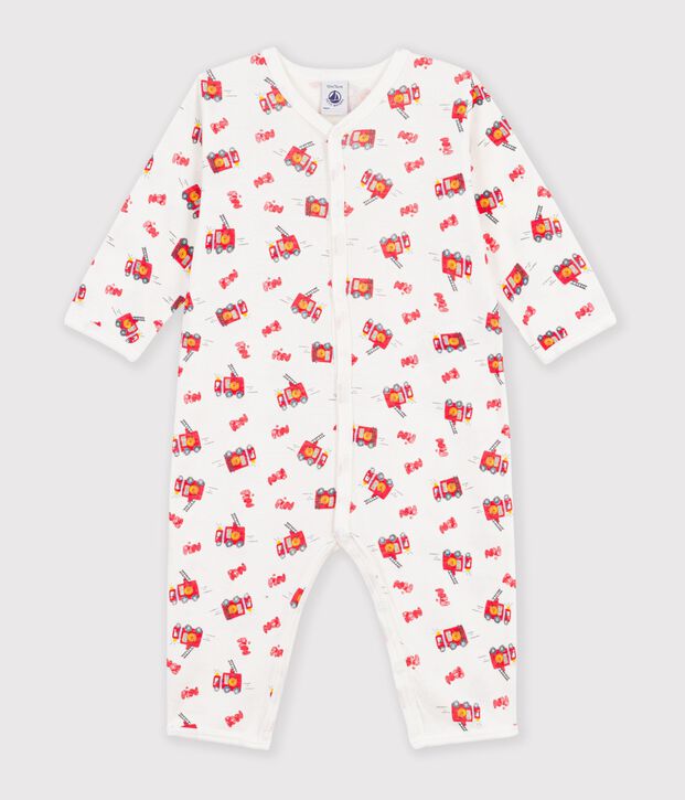 Babies' footless firefighter-print cotton pyjama suit white/multicolor