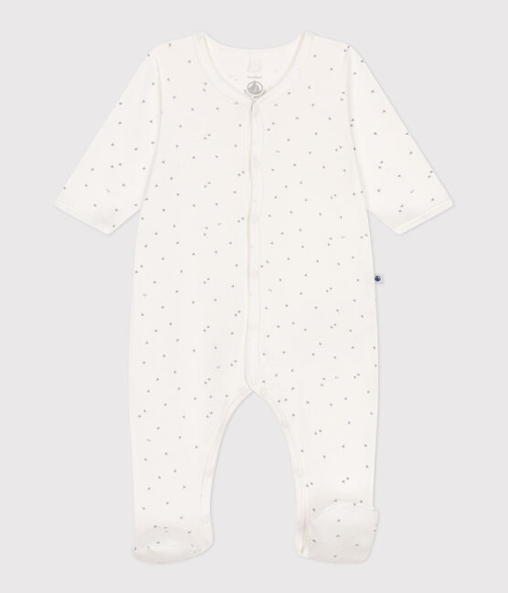 Babies' cotton pyjamas with little stars MARSHMALLOW white/MISTIGRI white