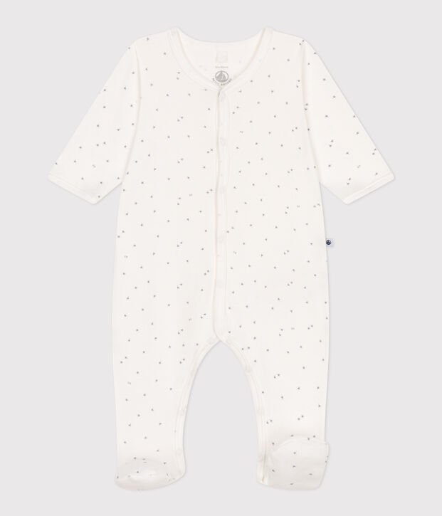 Babies' cotton pyjamas with little stars white/grey
