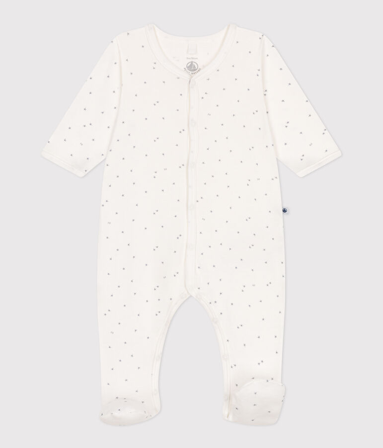 Babies' cotton pyjamas with little stars white/grey