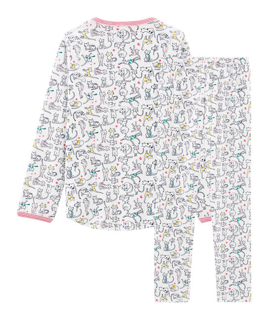 Girls' Ribbed Pyjamas MARSHMALLOW white/MULTICO white