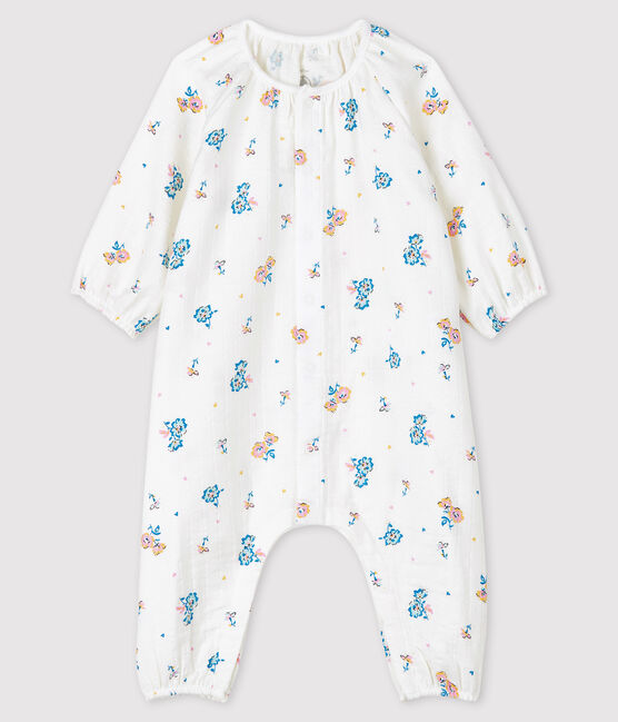 Baby Girls' Easy-Care Floral Print Jumpsuit MARSHMALLOW white/MULTICO white