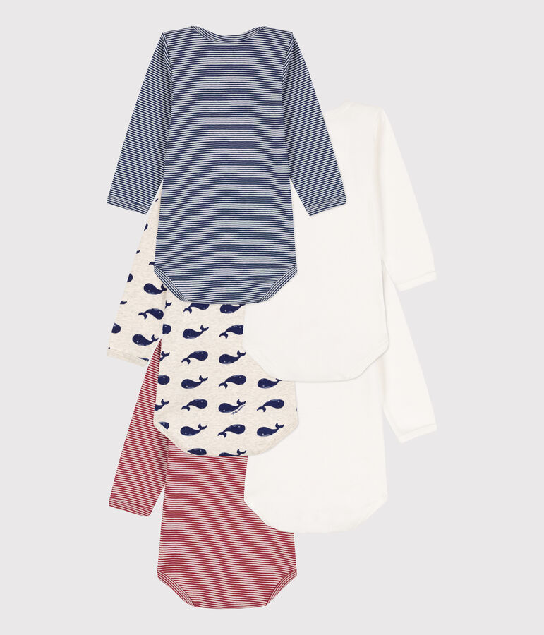 Babies' Long-Sleeved Cotton Whale Themed Bodysuits - 5-Pack multicolor