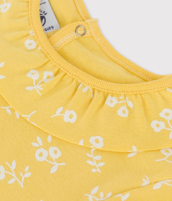 Girls' Short-Sleeved Cotton T-Shirt ORGE yellow/MARSHMALLOW white