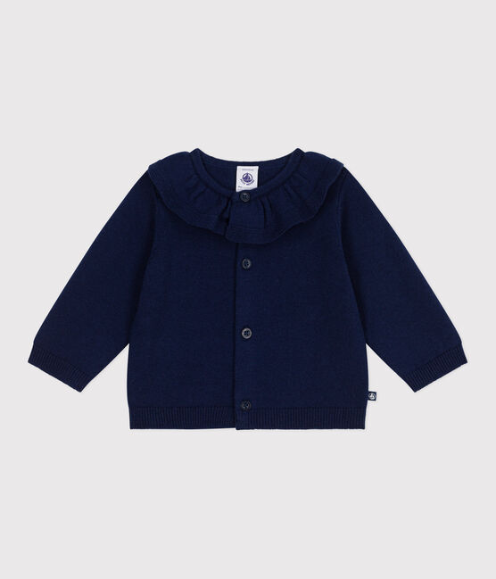 Babies' plain wool and cotton knit cardigan with a collar SOIR
